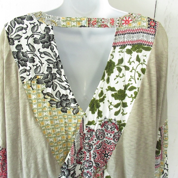 Umgee Mixed Media Print Button Front Collared Top